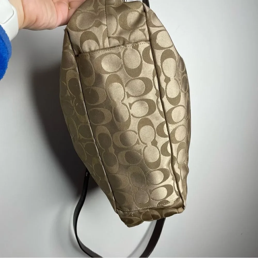 Coach Ashley Sateen Signature C Hobo Crossbody Bag Purse Brown Tan Hippie